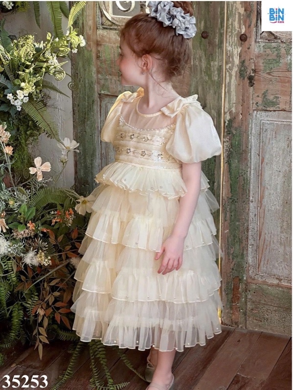 35253- Đầm CC tầng nơ Kem