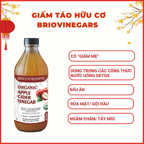 Giấm Táo Hữu Cơ Hiệu Briovinegars - Organic Apple Cider Vinegar 473ml