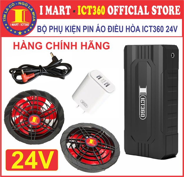 Bộ Phụ kiện pin áo điều hòa 24V ICT360 ( Pin + 2 Quạt + Dây kết Nối + Sạc)