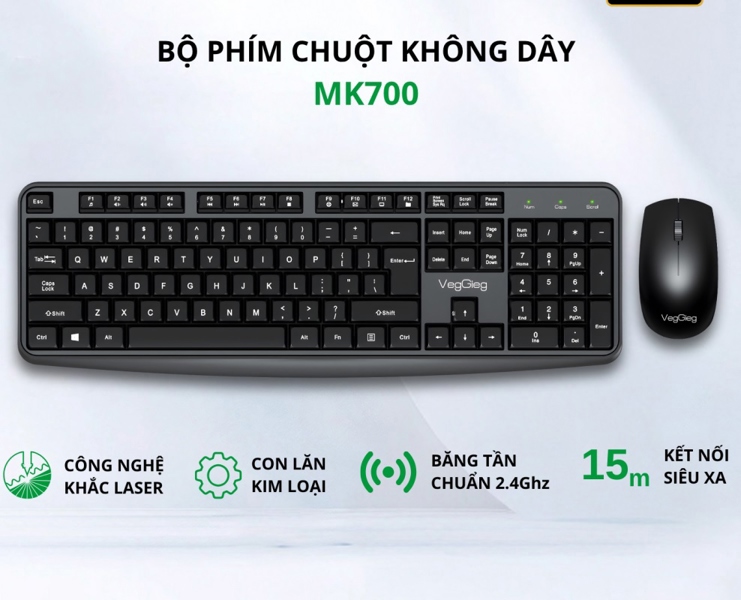 Combo Bộ Phím Chuột Không Dây VegGieg MK700