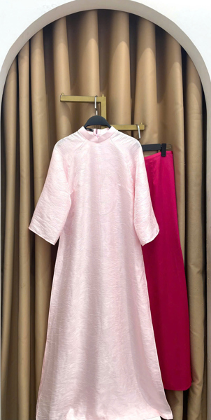 Áo dài suông tencel cổ thấp