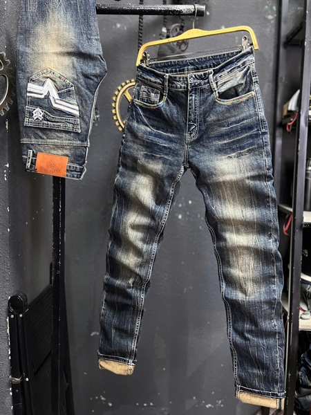 Jean Dài VIP -THREE CLTRE-0326 Xanh was mạng túi dập da logo