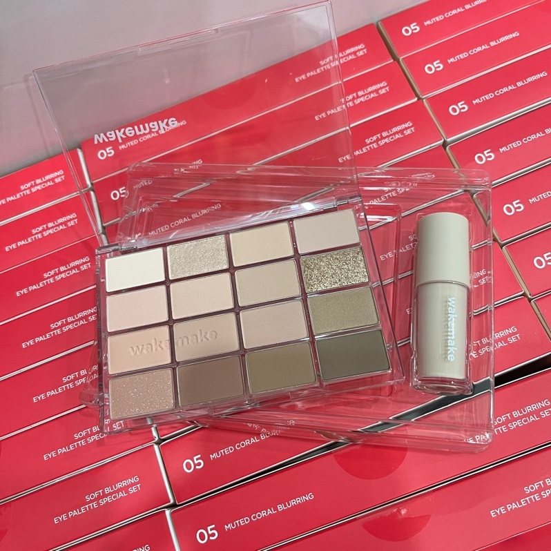 WAKEMAKE Set Bảng Mắt Soft Blurring + Kem Lót Basic Eye - 05 Muted Coral Blurring