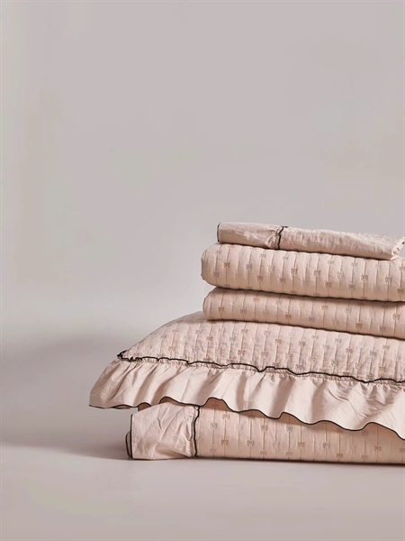 Bộ ga chần full 4 món | Cotton Linen Pháp - Vỏ chăn chần 200x230 cm - Chần họa tiết nơ, viền bèo - JF03.03