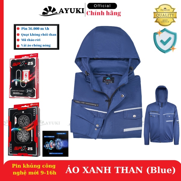 Combo Full Áo điều hòa Ayuki 36.000mAh Xanh than Size XL #2026