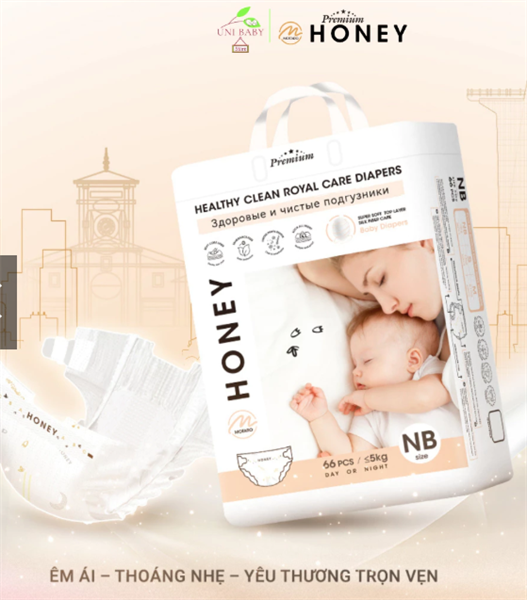 Tã dán trẻ em Honey size Newborn (Bịch 66 cái)