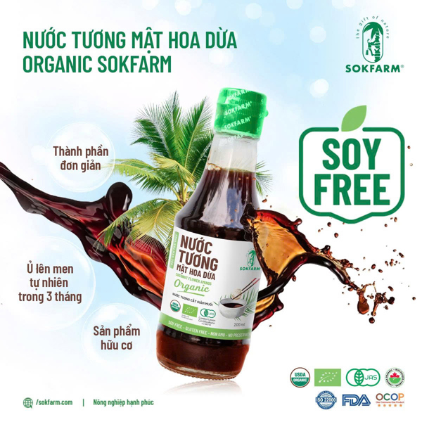 Nước tương mật hoa dừa Organic Sokfarm 200ml
