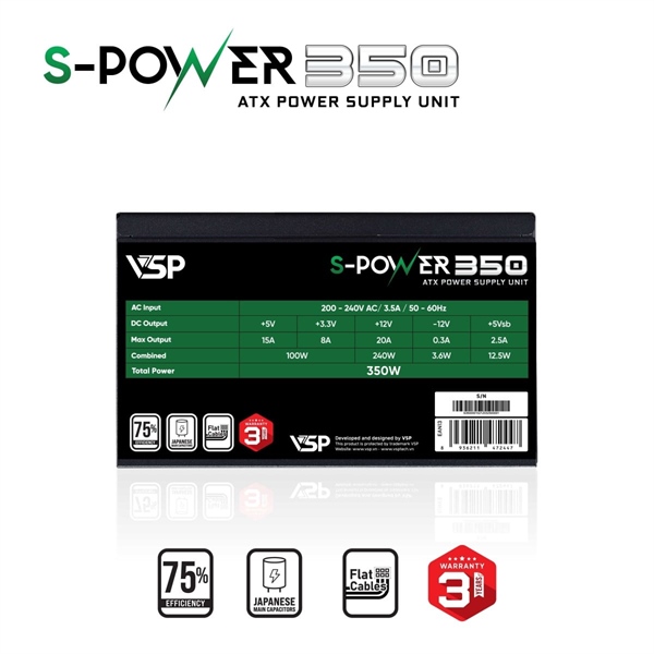 Nguồn máy tính VSP S-Power 350 - 350W - Màu đen
