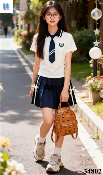 34802- Set váy polo đen cà vạt G