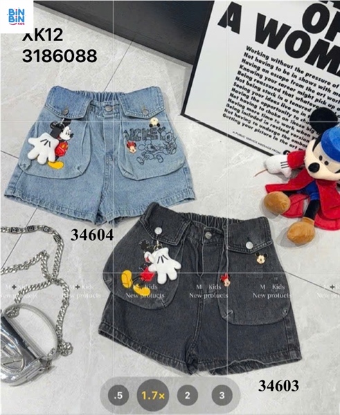 34603-Quần short đen Mickey túi nổi