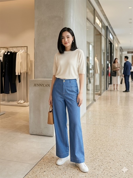 QUẦN BÒ MỀM ỐNG RỘNG XANH NHẠT L