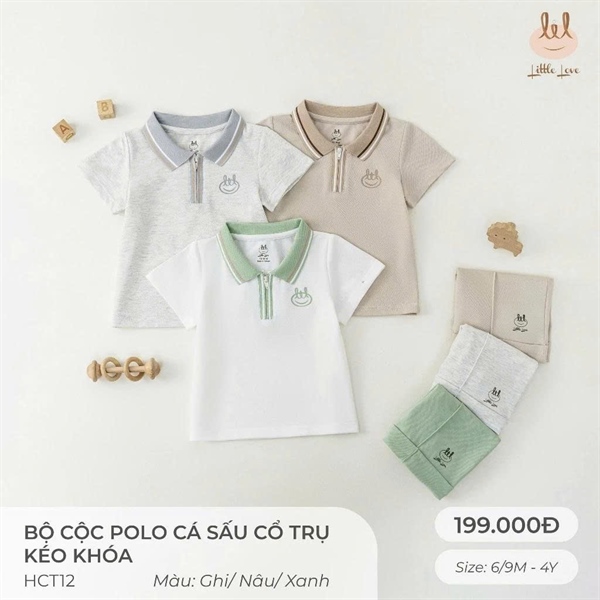 LiL Bộ cộc polo cá sấu có trụ kéo khoá