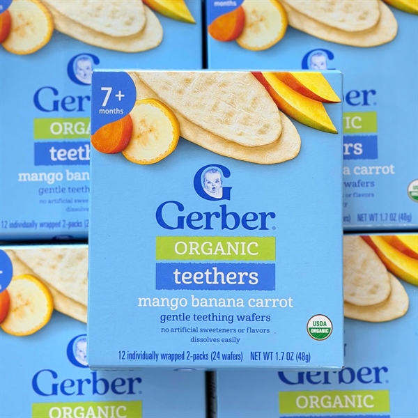Bánh gạo Gerber Organic vị xoài, chuối, cà rốt 7M+