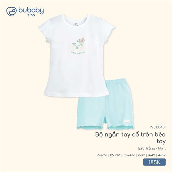 VS1304 - 18M/5Y Bộ ngắn tay cổ tròn bèo tay Bubaby - Trắng - Mint