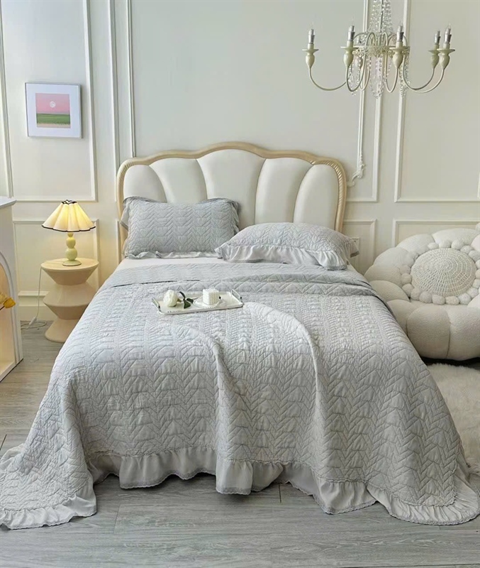 Bộ chần 3 món "Sóng mịn" | Cotton mài cát - Xương cá, viền bèo - PH02.01