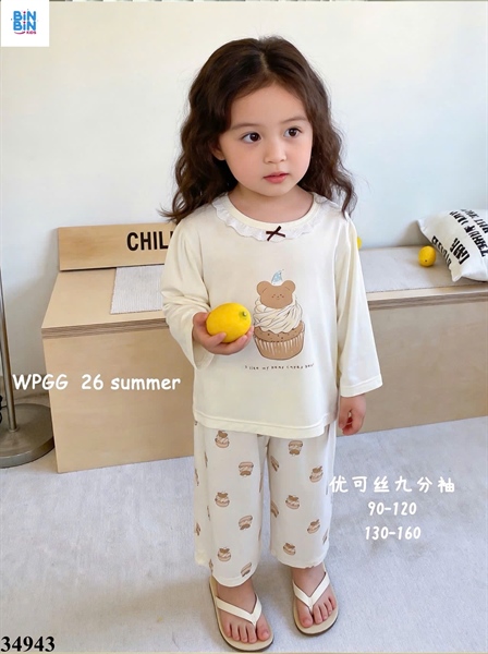 34943-Bộ tencel TD bánh kem gấu be