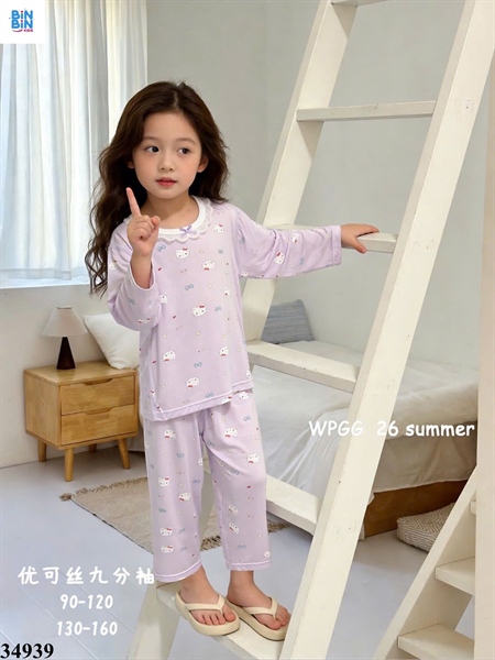34939-Bộ tencel TD Kitty tím viền ren nơ