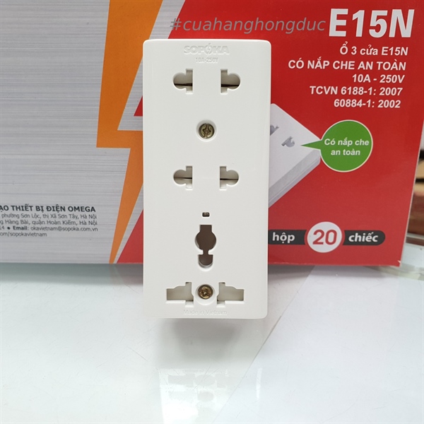 Ổ Cắm Điện 3 Lỗ Gắn Táp Lô E15 SOPOKA