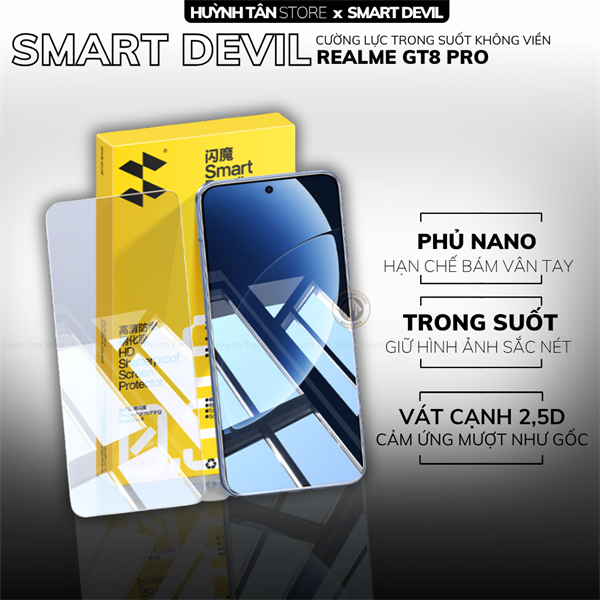 COMBO 2 KÍNH CƯỜNG LỰC REALME GT8 PRO trong suốt dán màn hình chính hãng Smart Devil
