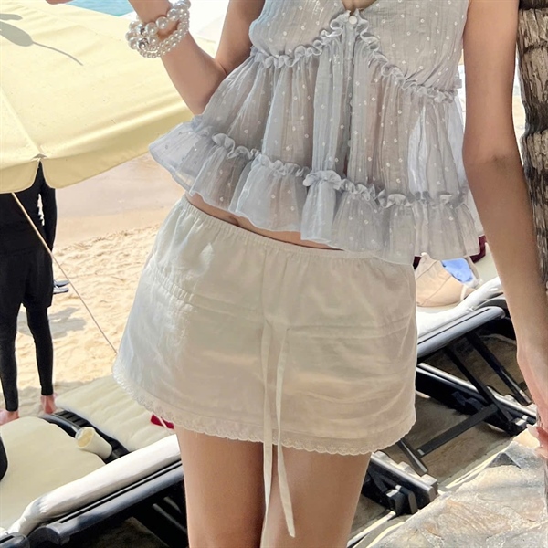 AREUM Chân váy cạp thấp MIRA skirt lưng chun phối dây rút - Trắng - Size M