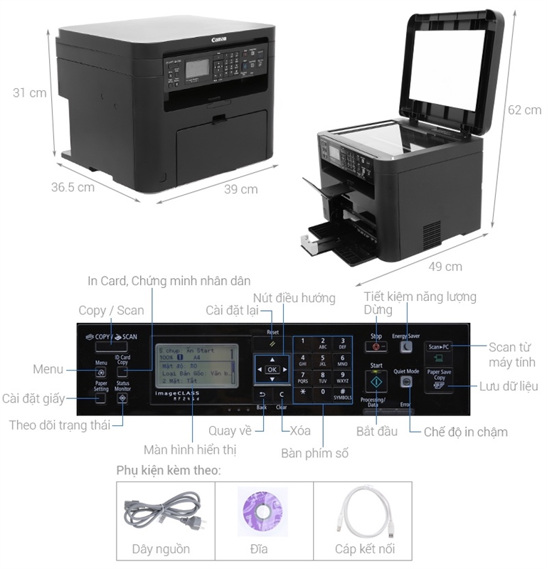 Máy in đa năng Canon MF 241D - Scan mặt gương, copy, 2 mặt tự động, kết nối USB - Dùng hộp mực 337 - Kèm dịch vụ lắp đặt và cài đặt vào 1 thiết bị máy tính