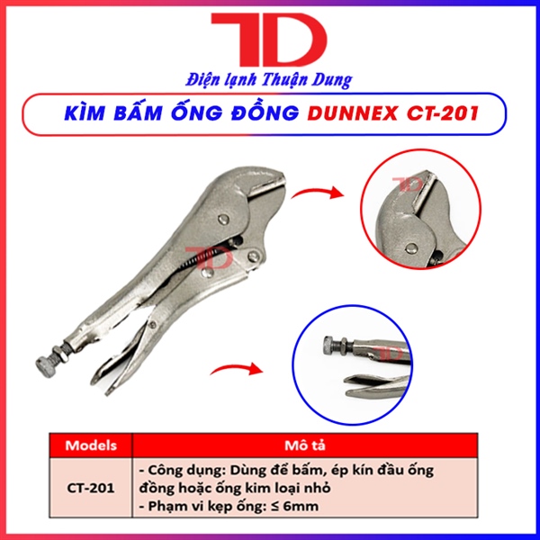 KÌM BẤM ỐNG ĐỒNG DUNNEX, MODEL CT-201 (thùng 50 cái)