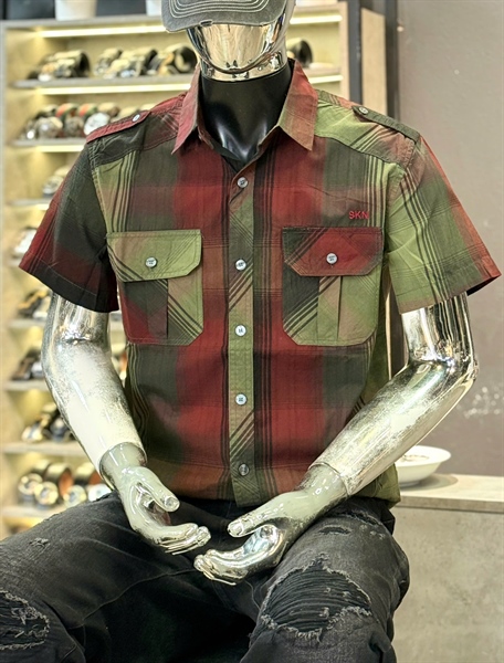 SM tay ngắn DSKN-21 Caro 2 túi ĐỎ XANH LÁ