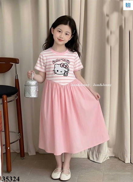 35324-Đầm sọc hồng kitty kim tuyến