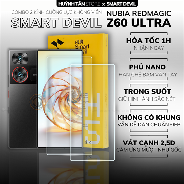 COMBO 2 KÍNH CƯỜNG LỰC REDMAGIC Z60 ULTRA trong suốt dán màn hình chính hãng Smart Devil