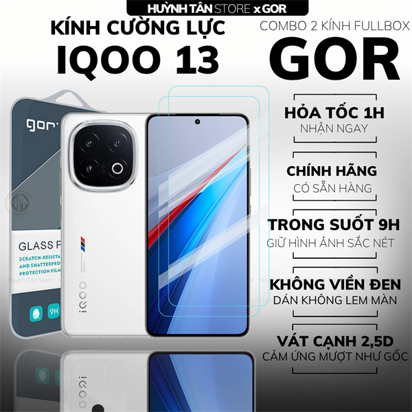 COMBO 2 KÍNH CƯỜNG LỰC IQOO 13 TRONG SUỐT CHÍNH HÃNG GOR