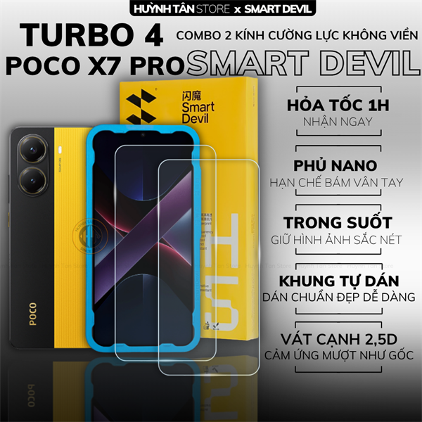 COMBO 2 KÍNH CƯỜNG LỰC XIAOMI POCO X7 PRO trong suốt dán màn hình kèm khung tự dán chính hãng Smart Devil