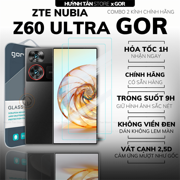COMBO 2 KÍNH CƯỜNG LỰC ZTE NUBIA Z60 ULTRA TRONG SUỐT CHÍNH HÃNG GOR