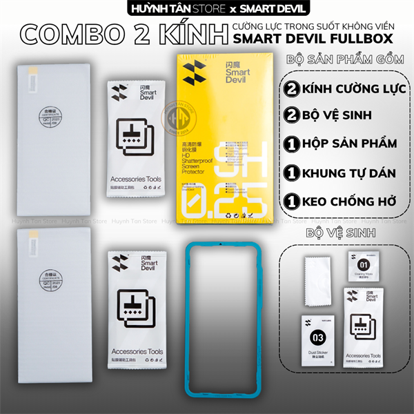 COMBO 2 KÍNH CƯỜNG LỰC ONEPLUS ACE 5 / 5 PRO trong suốt dán màn hình kèm khung tự dán chính hãng Smart Devil