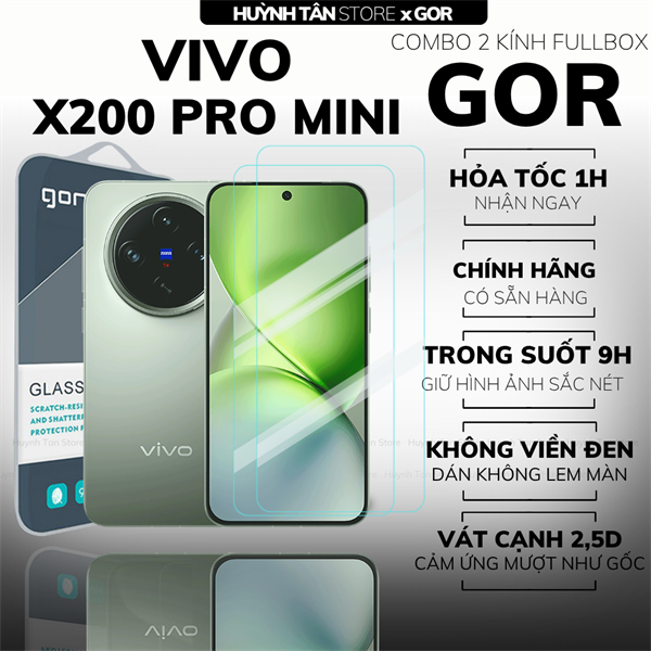COMBO 2 KÍNH CƯỜNG LỰC VIVO X200 PRO MINI TRONG SUỐT CHÍNH HÃNG GOR
