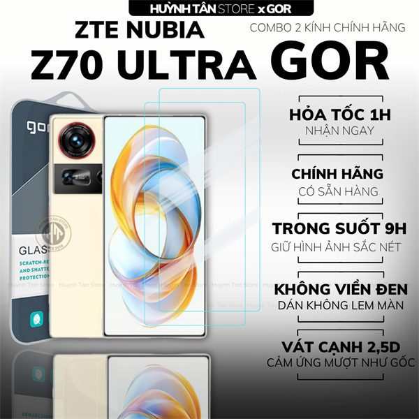 COMBO 2 KÍNH CƯỜNG LỰC ZTE NUBIA Z70 ULTRA TRONG SUỐT CHÍNH HÃNG GOR