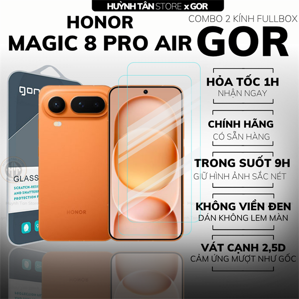 COMBO 2 KÍNH CƯỜNG LỰC HONOR MAGIC 8 PRO AIR TRONG SUỐT CHÍNH HÃNG GOR