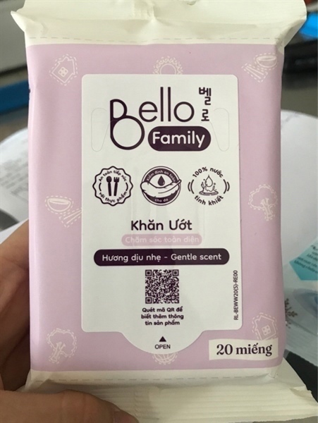 Khăn ướt bello family dịu nhẹ 20 miếng