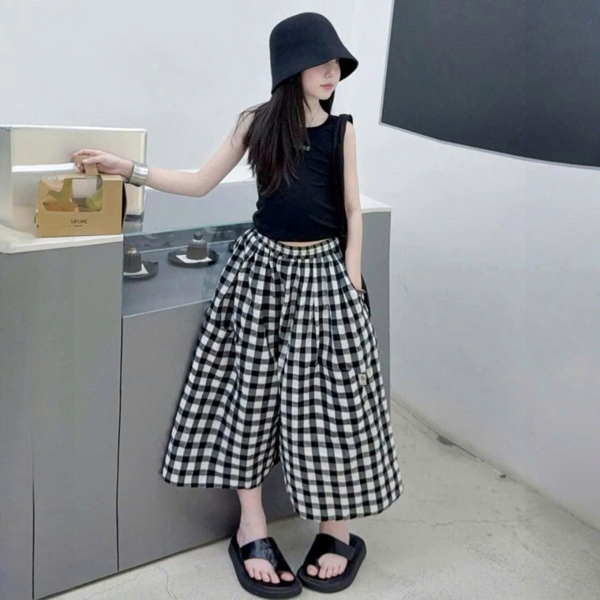 SET ÁO THUN QUẦN CARO ỐNG RỘNG