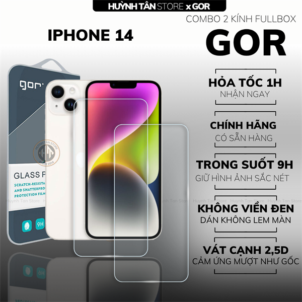 COMBO 2 KÍNH CƯỜNG LỰC IPHONE 14 TRONG SUỐT CHÍNH HÃNG GOR