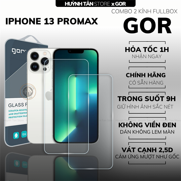 COMBO 2 KÍNH CƯỜNG LỰC IPHONE 13 PROMAX TRONG SUỐT CHÍNH HÃNG GOR