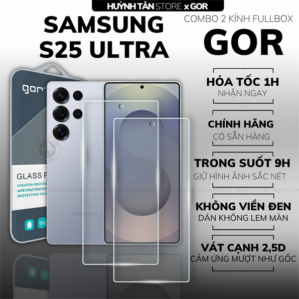 COMBO 2 KÍNH CƯỜNG LỰC SAMSUNG S25 ULTRA TRONG SUỐT CHÍNH HÃNG GOR