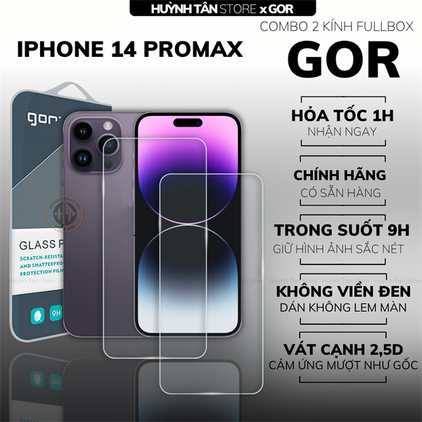 COMBO 2 KÍNH CƯỜNG LỰC IPHONE 14 PROMAX TRONG SUỐT CHÍNH HÃNG GOR