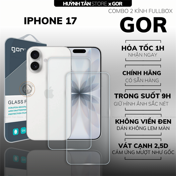 COMBO 2 KÍNH CƯỜNG LỰC IPHONE 17 TRONG SUỐT CHÍNH HÃNG GOR