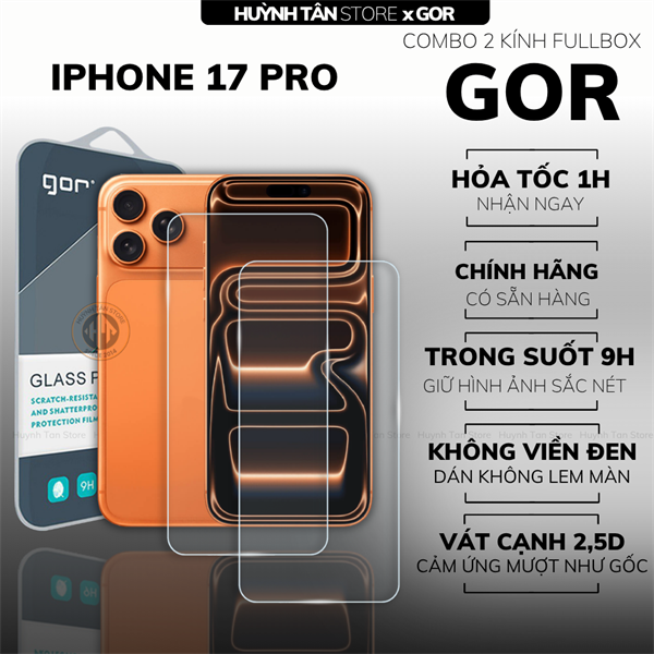 COMBO 2 KÍNH CƯỜNG LỰC IPHONE 17 PRO TRONG SUỐT CHÍNH HÃNG GOR