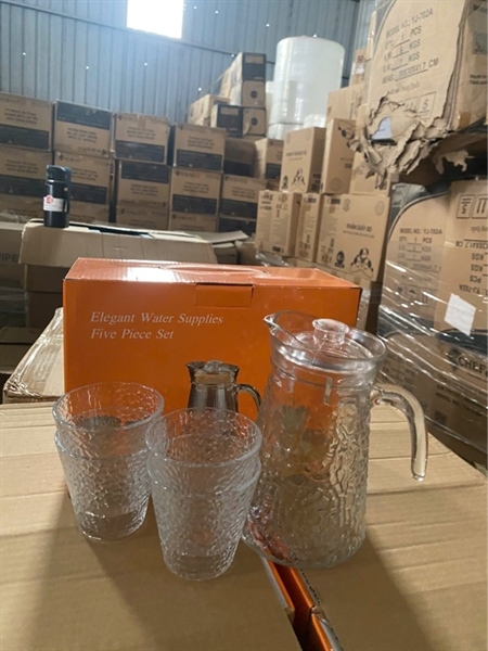 ( Q55501-4B ) Set 5 Bộ Bình Ly Thuỷ Tinh Vân Sần ( Thùng 16 )