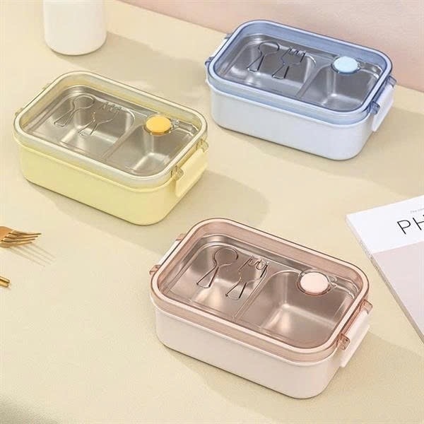 Hộp Cơm INOX 2 Ngăn In Nổi Hình Muỗng Và Nĩa ( Thùng 48 )