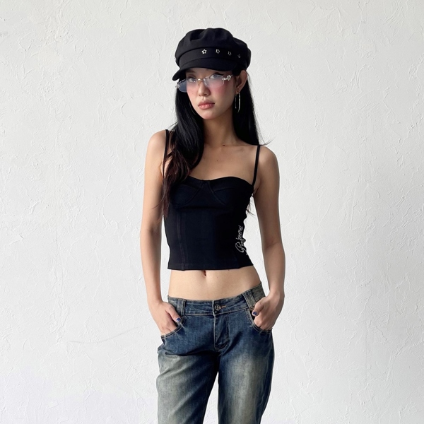 Áo Dáng Corset TWENTI Đính Đá Renee - ÁO Đen - 1