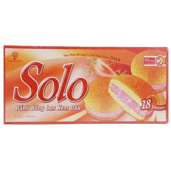 Bánh Solo bông lan kem dâu khay 252g