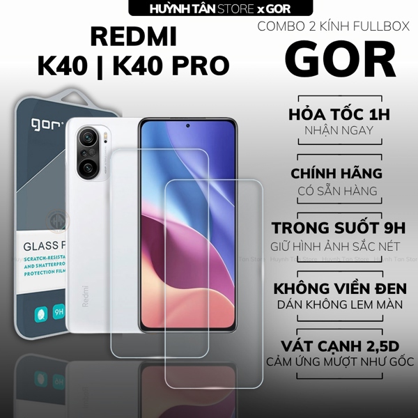 COMBO 2 KÍNH CƯỜNG LỰC REDMI K40 | K40 PRO TRONG SUỐT CHÍNH HÃNG GOR