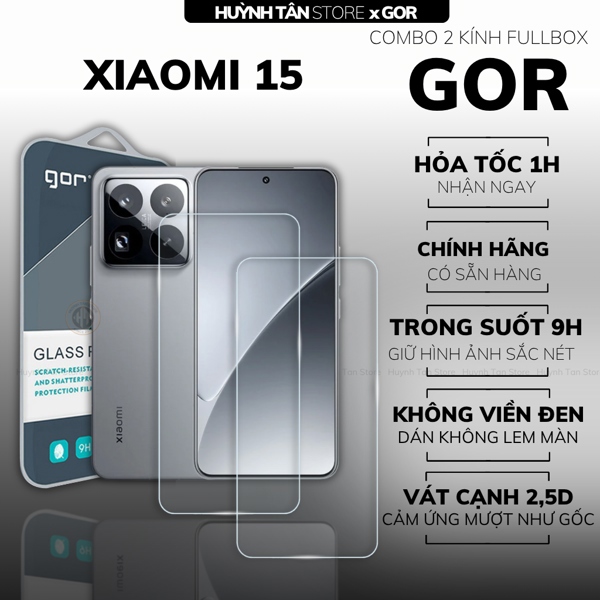 COMBO 2 KÍNH CƯỜNG LỰC MI 15 TRONG SUỐT CHÍNH HÃNG GOR
